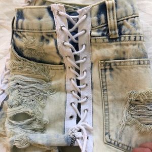 LF denim side tie shorts